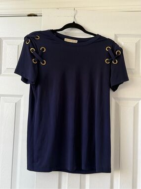 Michael Kors Navy Short Sleeve Tee with Gold Grommet Accents